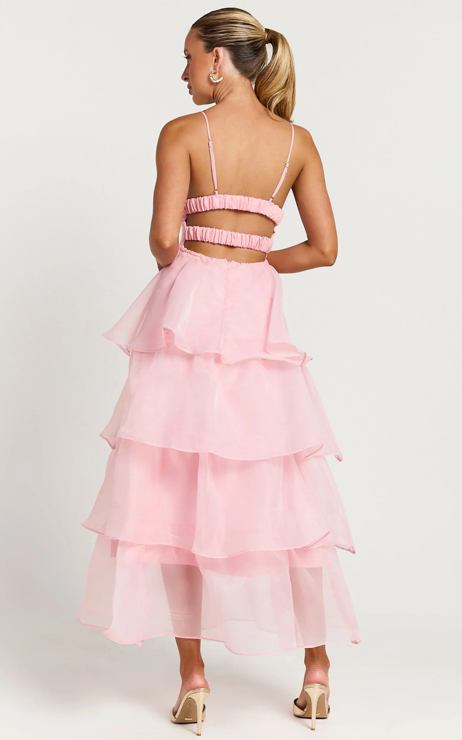 Cindy Midi Dress - Layered Skirt Dress in Soft Pink