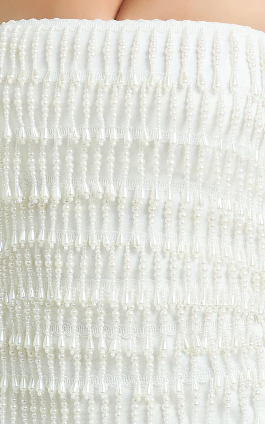 Aria Mini Dress - Beaded Pearl Fringe A Line Dress in Ivory
