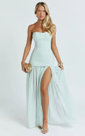 Jocelyn Maxi Dress - Strapless Ruched Fit And Flare Dress in Mint