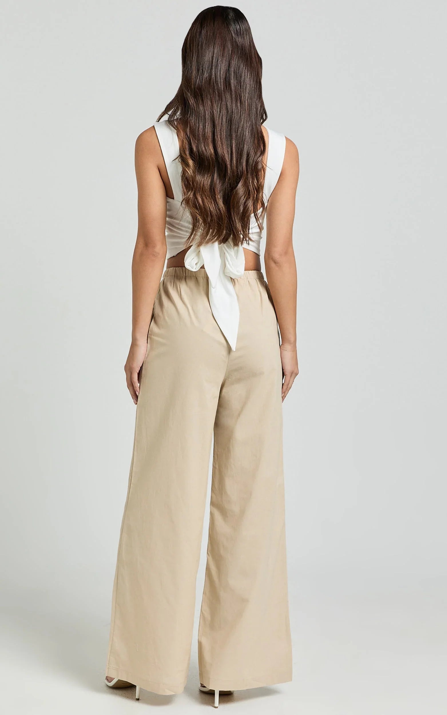 Abbey Pants - Wide Leg Drawstring Linen Look Pants in Natural