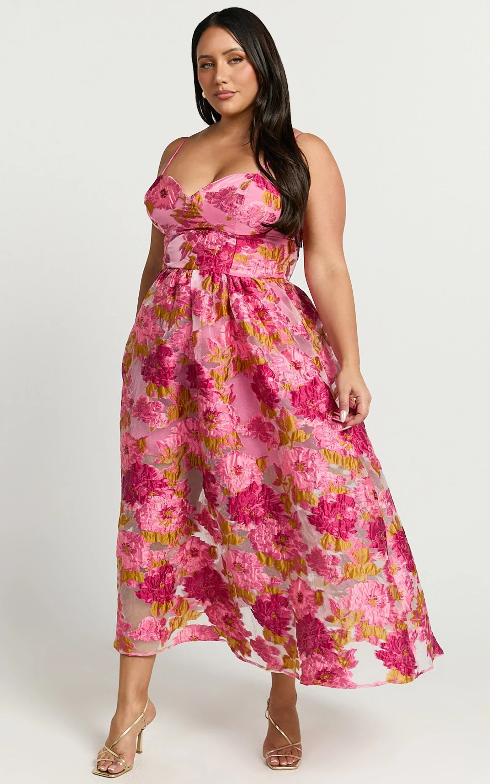 Brailey Midi Dress - Aline Corset Detail Dress in Light Pink