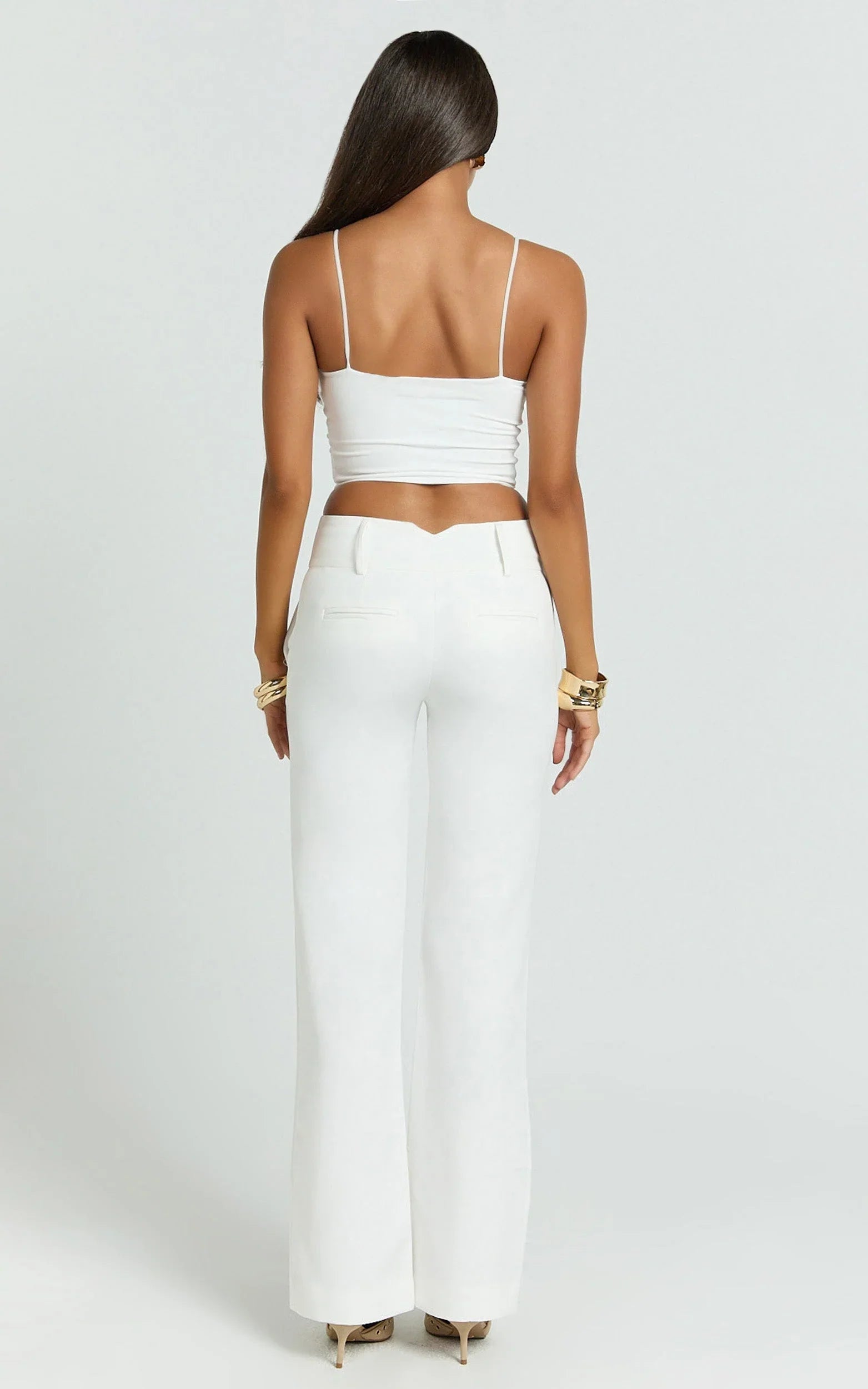 Elliot Pants - Mid Rise Pinstripe Bootleg Pants in Cream Plain