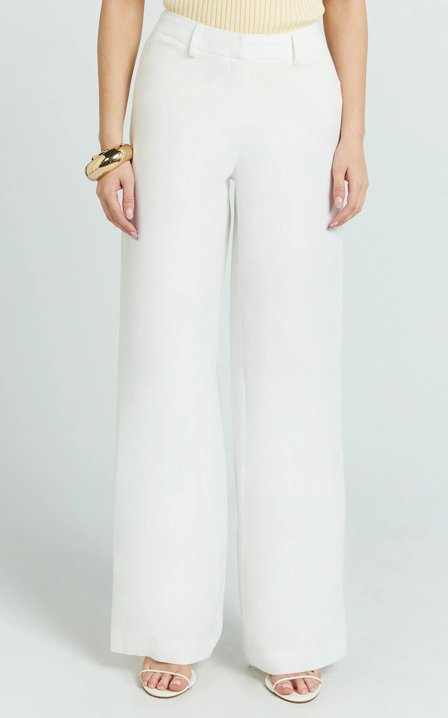 Evie Pants - Mid Rise Wide Leg Linen Blend Tailored Pants in White
