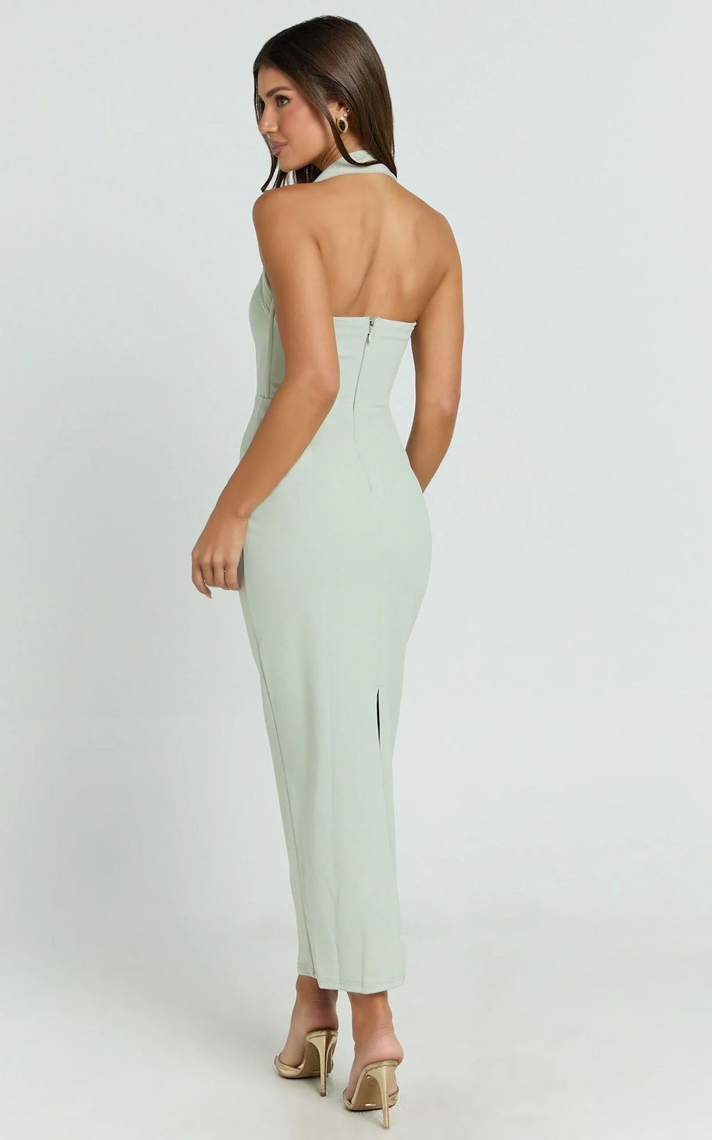 Salome Midi Dress - Halter Neck Column Dress in Sage