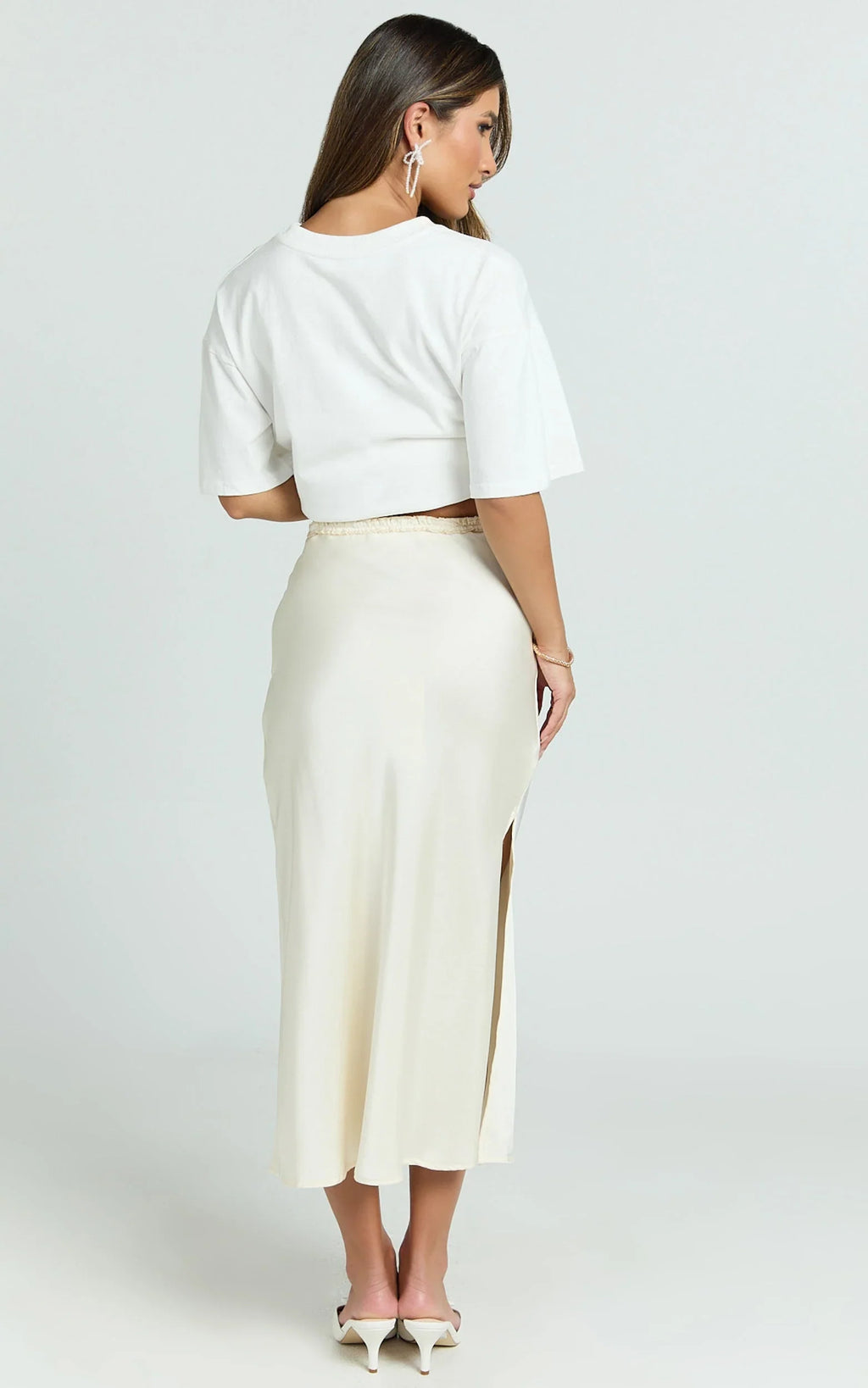 Georgine Midi Skirt - Mid Waist Slip Skirt in Cream