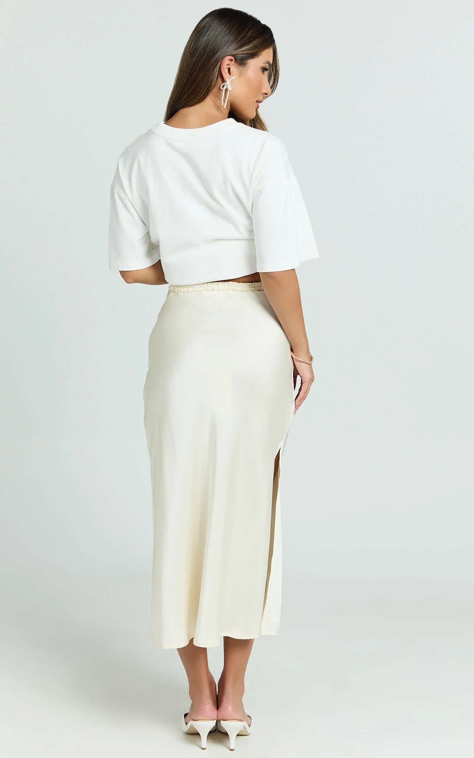 Georgine Midi Skirt - Mid Waist Slip Skirt in Cream