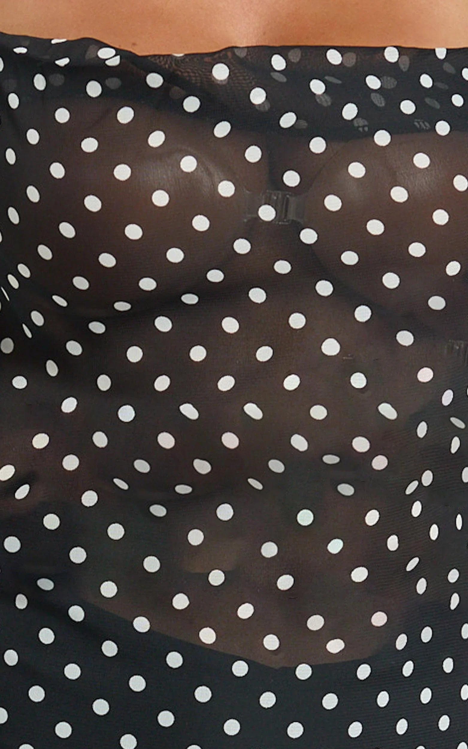 Dalton Midi Dress - Cowl Neck Tie Back Dress in Black/White Polkadot
