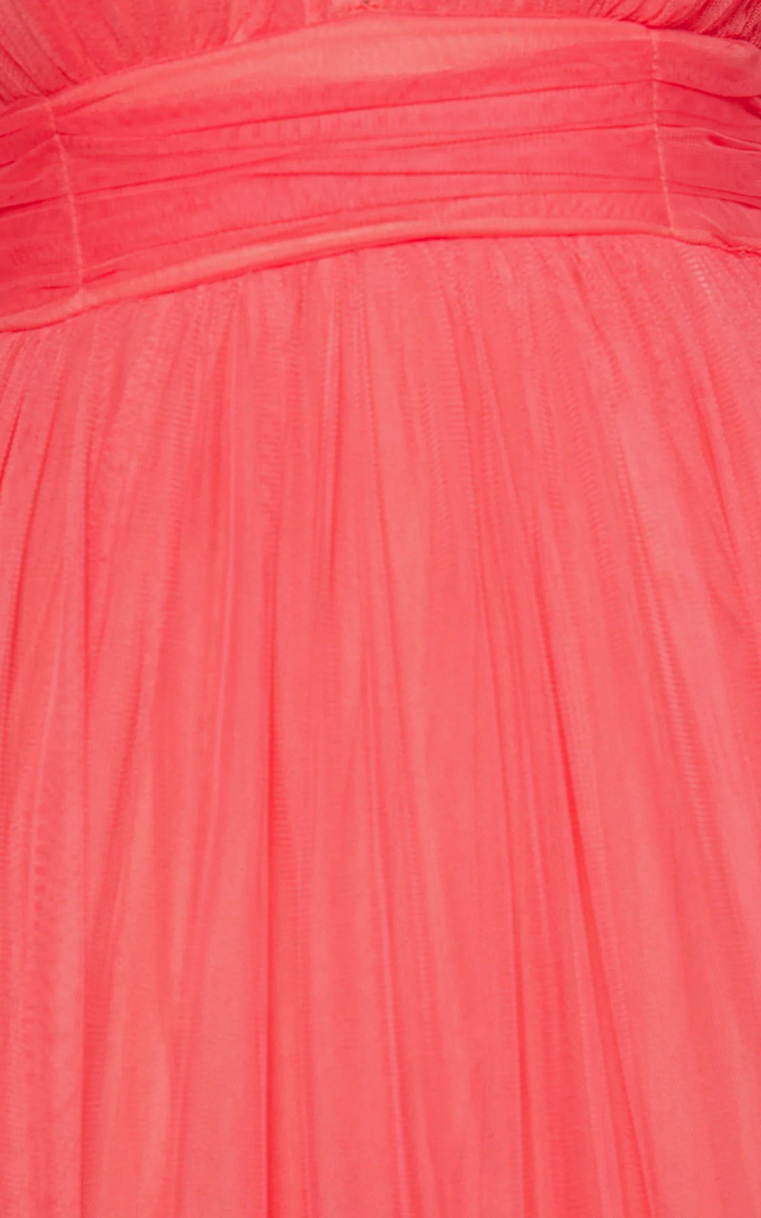Jiraye Midi Dress - Flutter Sleeve Tuelle Plunge Dress in Coral
