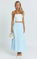 Harlee Midi Skirt - Pleated High Waist A Line Skirt in Pastel Blue