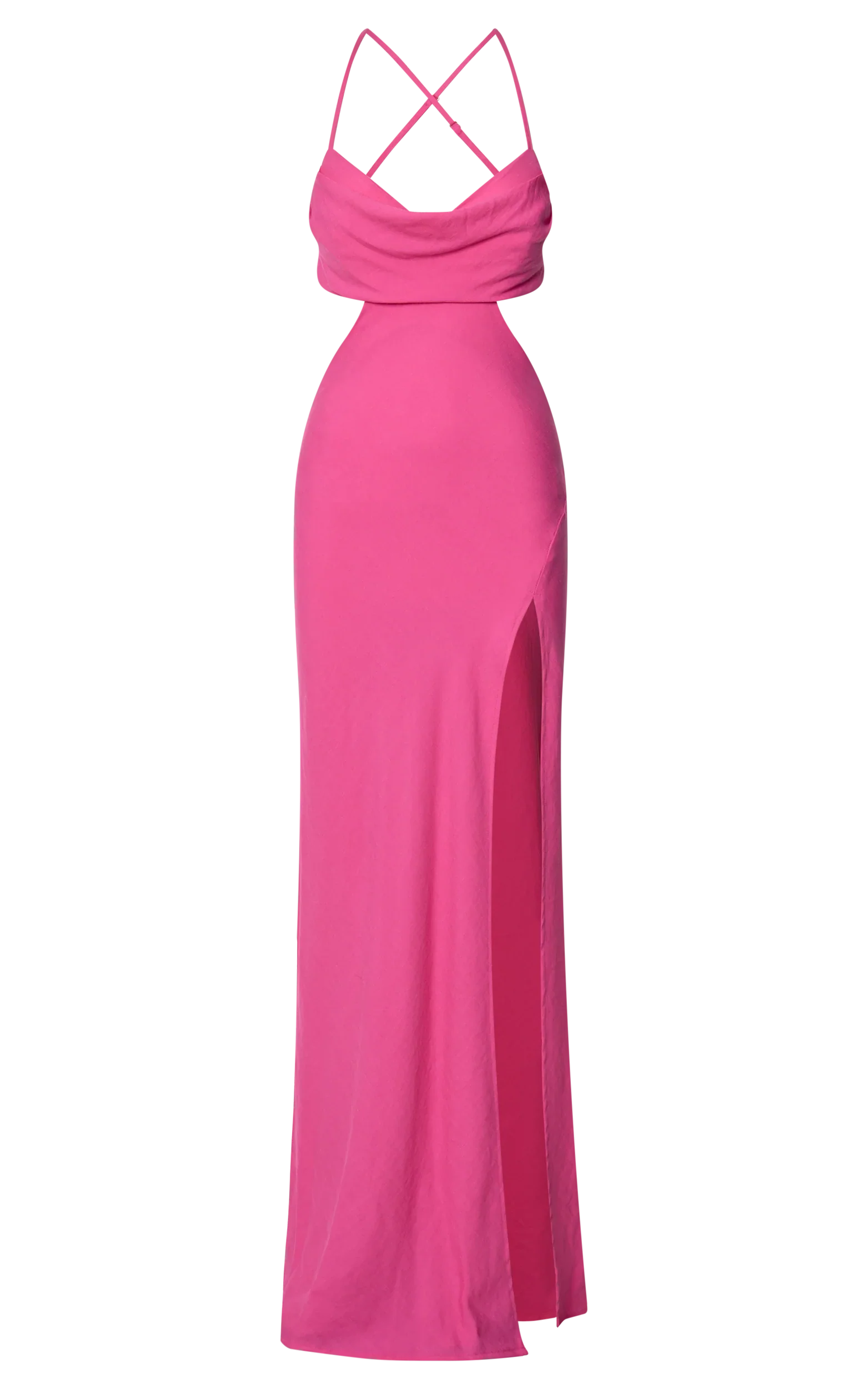 Reviena Maxi Dress - Cut Out Cowl Neck Dress in Hot Pink