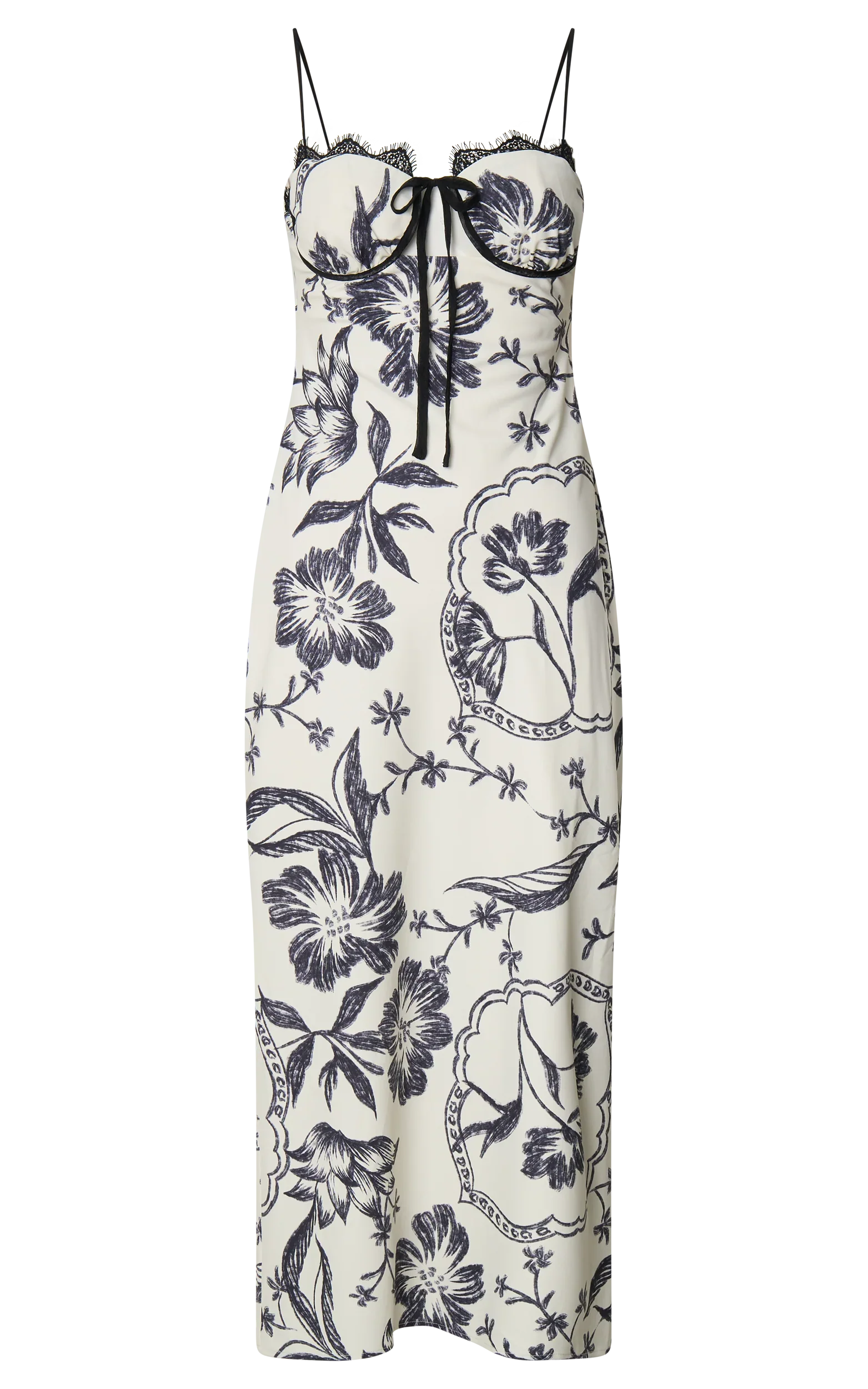 Helen Midi Dress - Strappy Balconette Tie Front Column Dress in Renaissance Floral Print