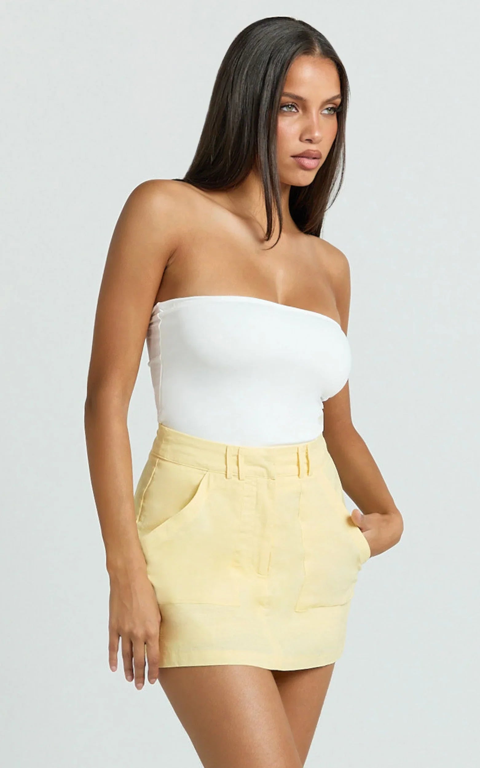 Dream Linen Blend Skort - High Waisted A Line Skort in Lemon