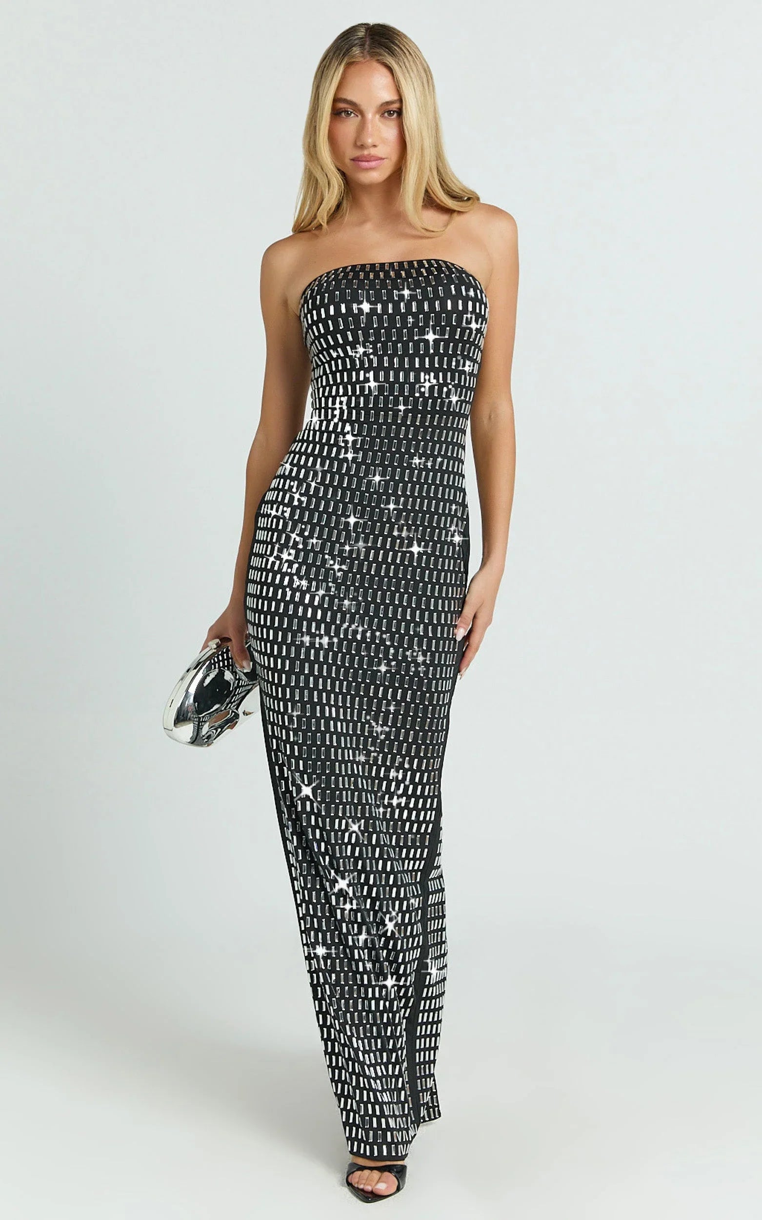 Joyce Maxi Dress - Heat Press Strapless Dress in Black