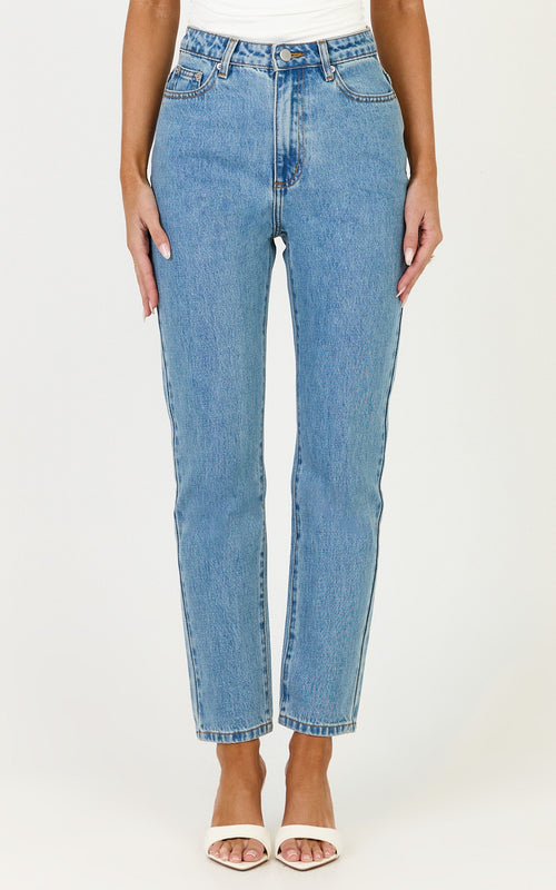 Billie Jeans - High Waisted Recycled Cotton Mom Denim Jeans in Light Mid Blue