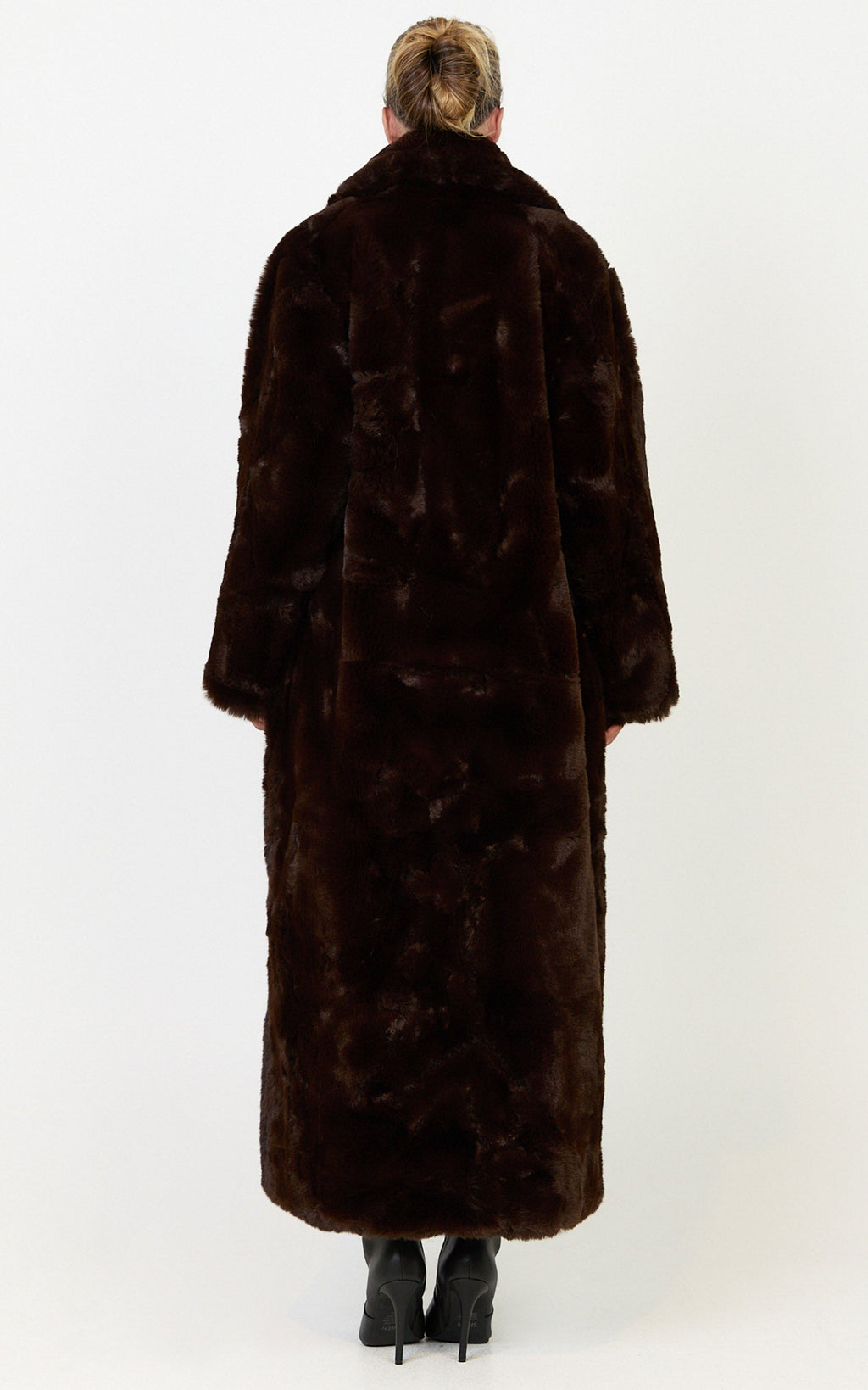 Dana Coat - Longline Faux Fur Coat in Chocolate