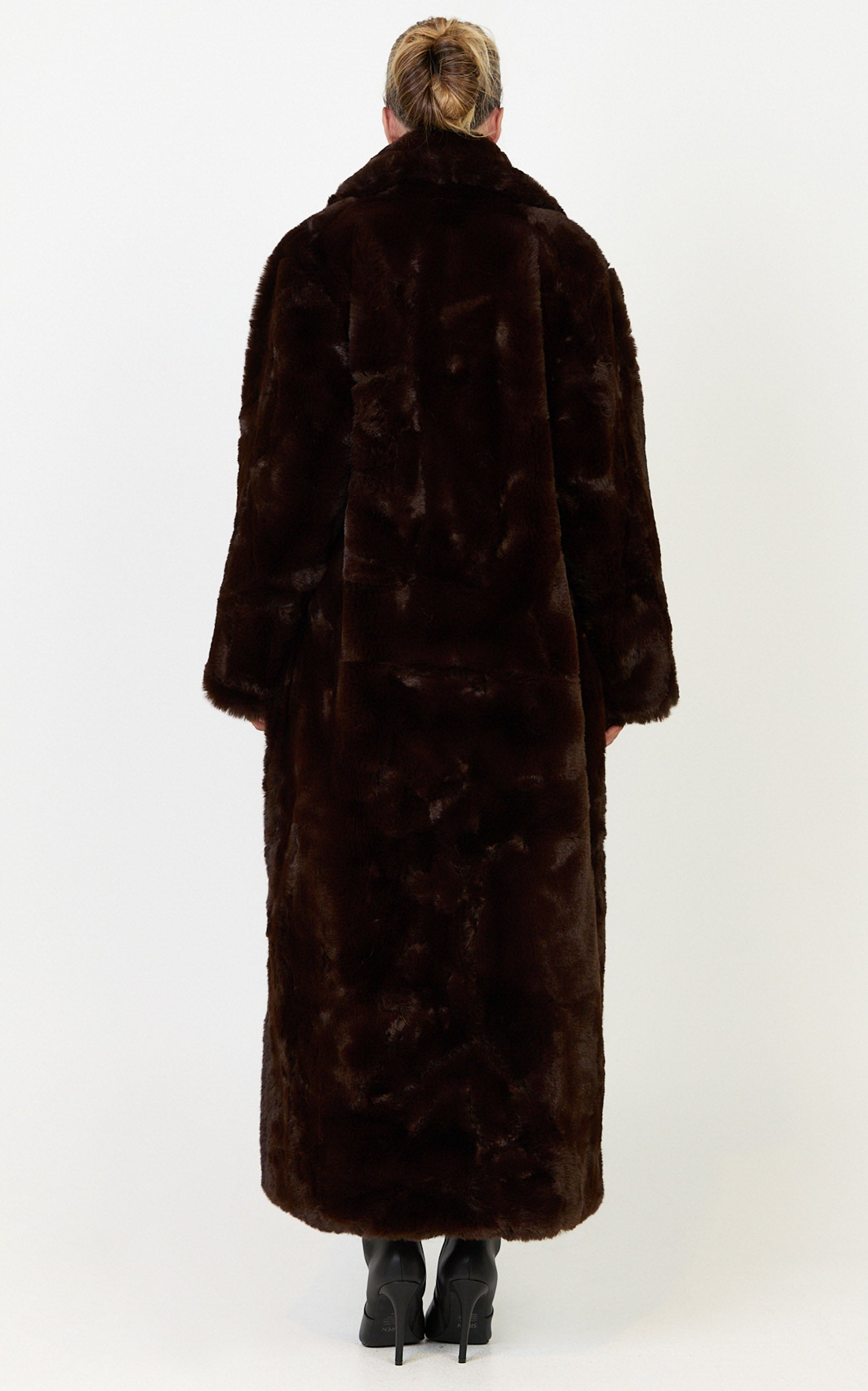 Dana Coat - Longline Faux Fur Coat in Chocolate