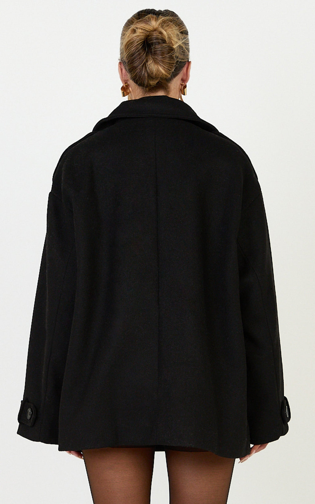 Saskia Coat - Double Breasted Short Wool Like Coat in Black