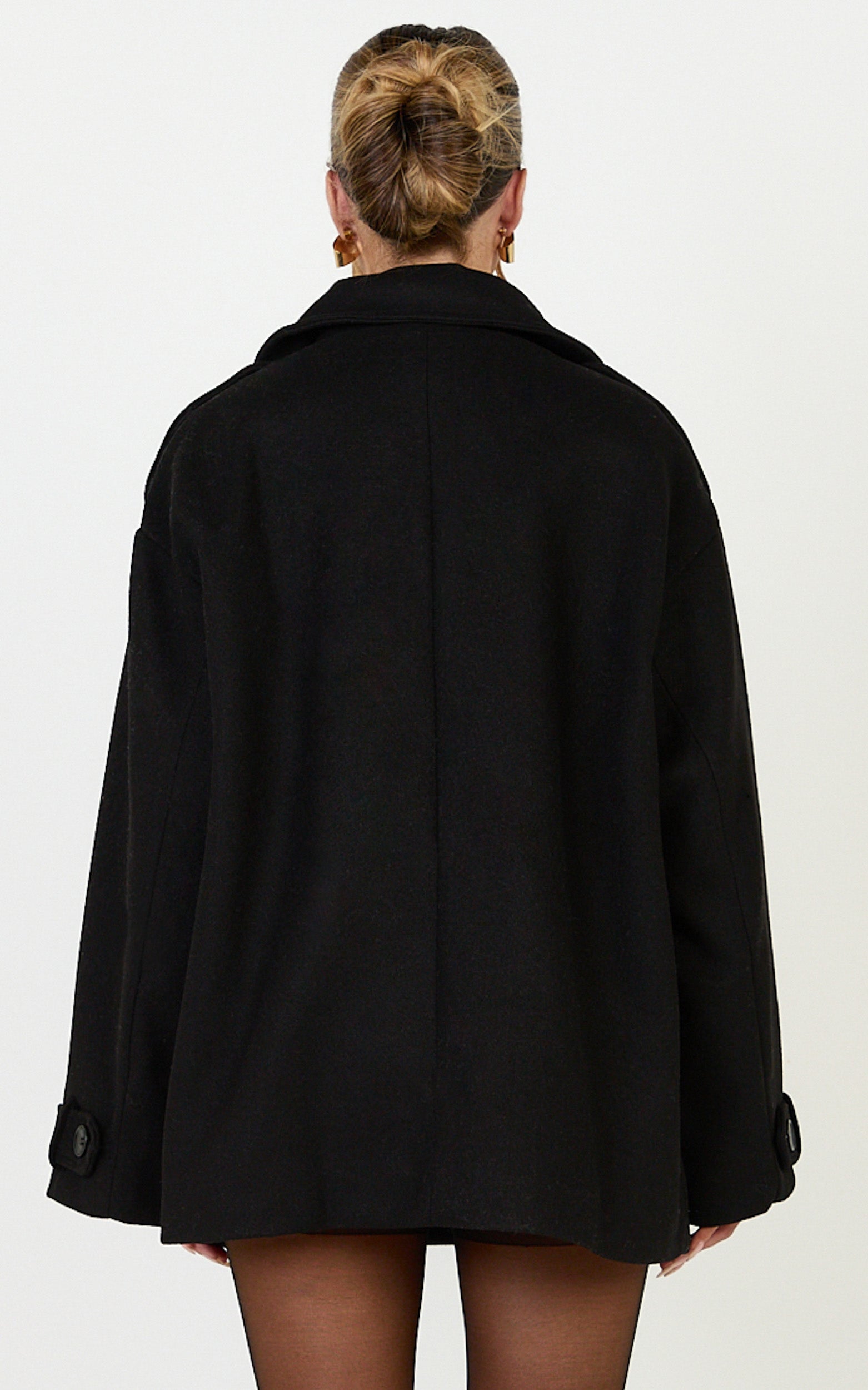 Saskia Coat - Double Breasted Short Wool Like Coat in Black
