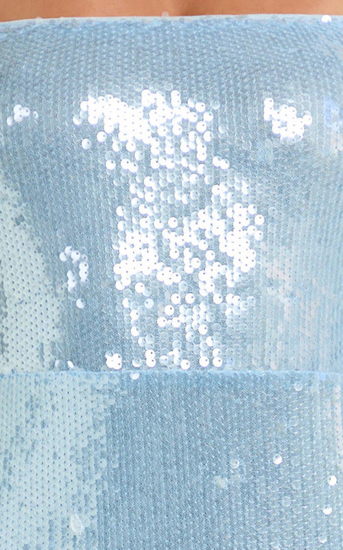 Belize Maxi Dress - Sequin Asymmetric Ruffle Split Bodycon Dress in Sky Blue