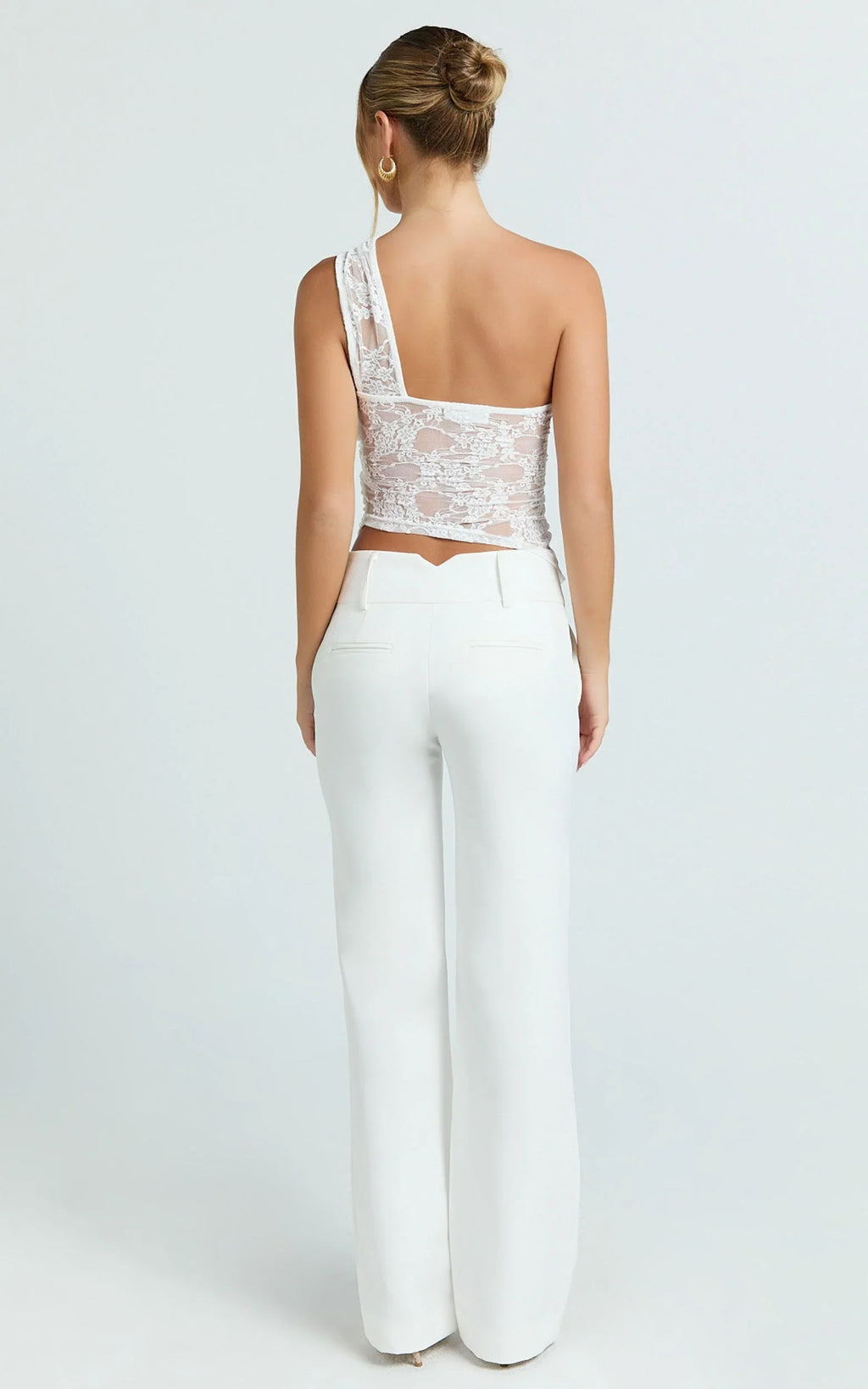 Rosie Top - Asymmetrical Lace Panel Top in White