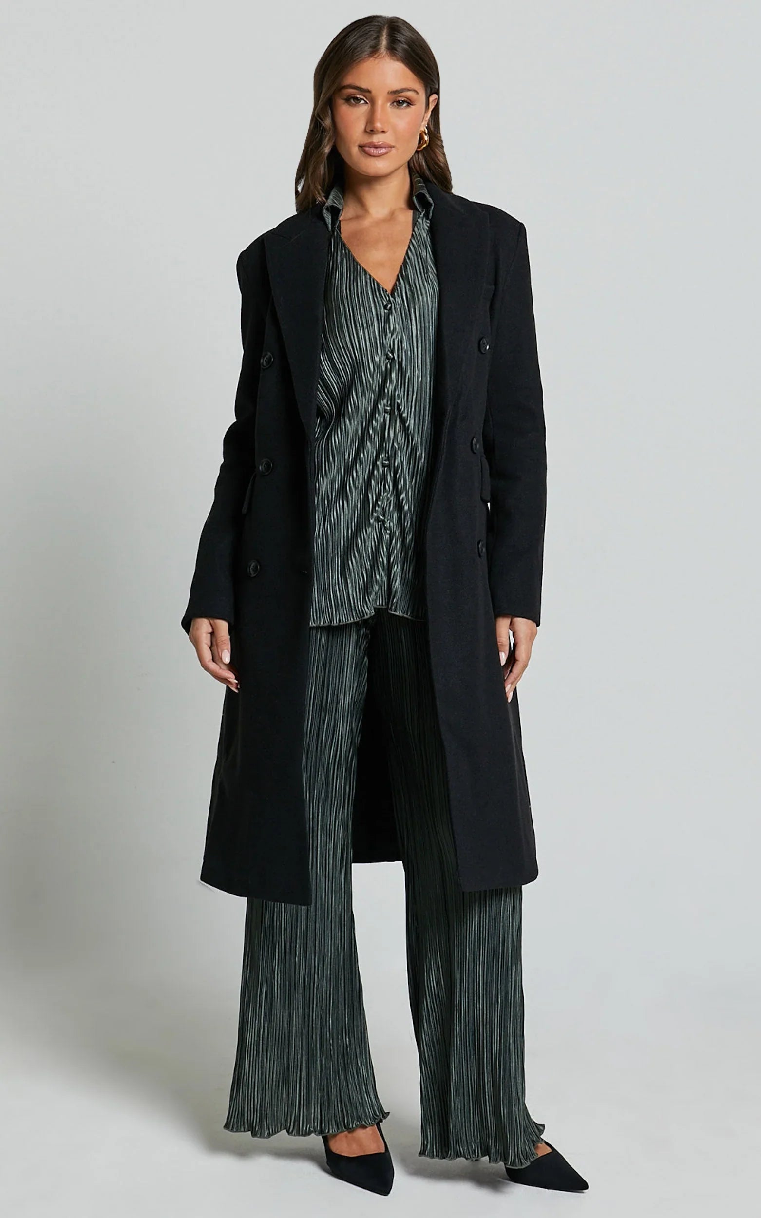 Beca Shirt - Plisse Button Up Shirt in Olive