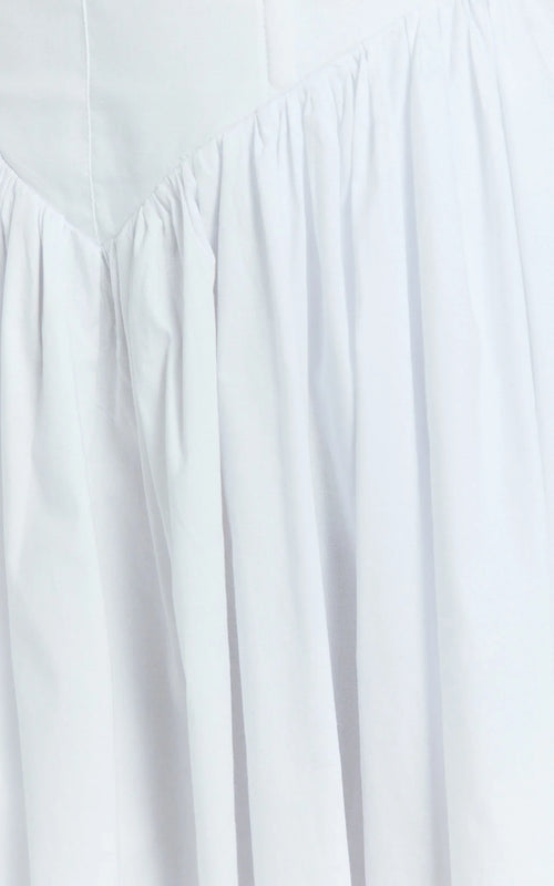 Beckett Midi Dress - Scoop Neck Drop V Waist Gathered Skirt Dress in White