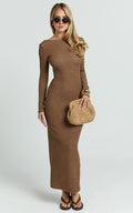 Rumi Maxi Dress - Long Sleeve Bodycon Dress in Chocolate