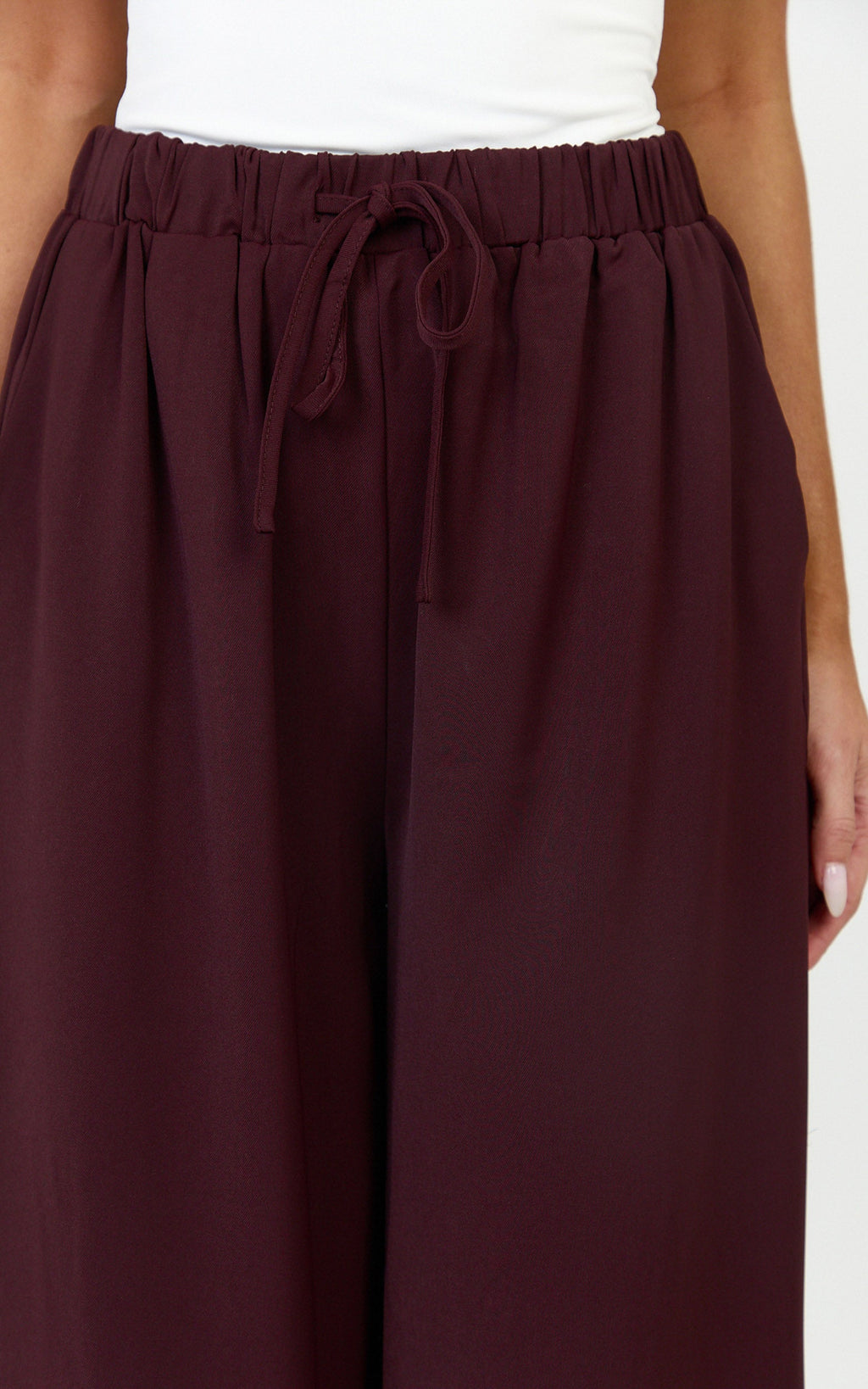 Nicole Pants - High Waist Elasticated Gathered Waist Wide Leg Pants in Wine