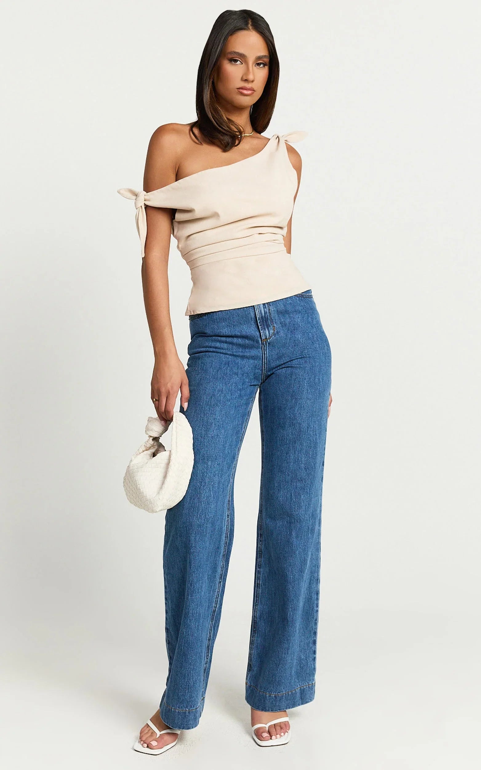 Ivy Top - Linen Off Shoulder Tie Top in Oatmeal