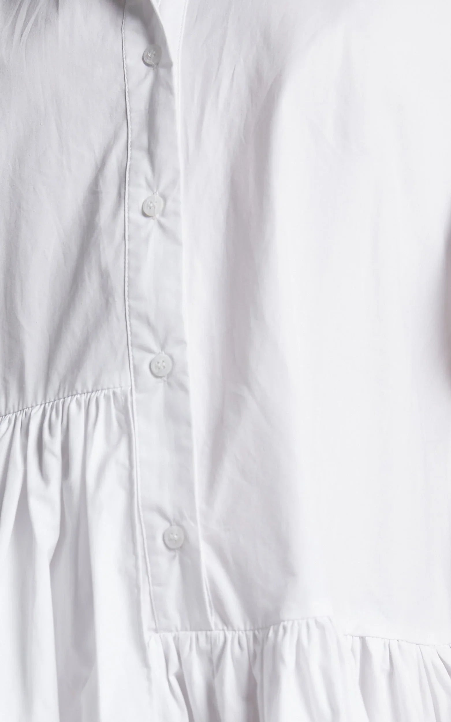 Elowen Mini Dress - Button Up Asymmetrical Tiered Smock Dress in White