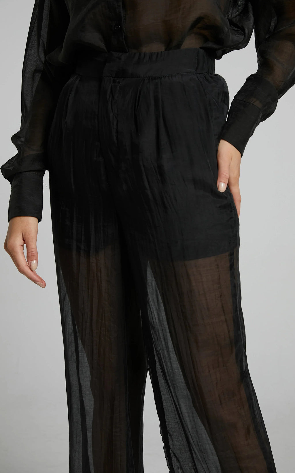 Garrick Pant - High Waisted Semi Sheet Pant in Black