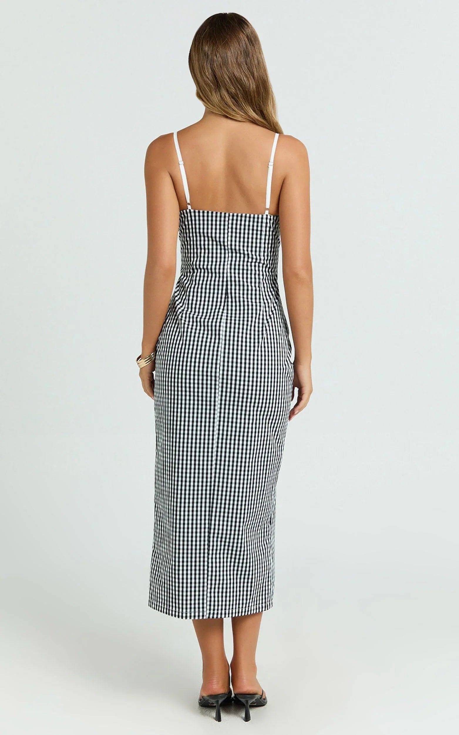 Anessa Midi Dress - Button Front Bustier Fitted Dress in Black