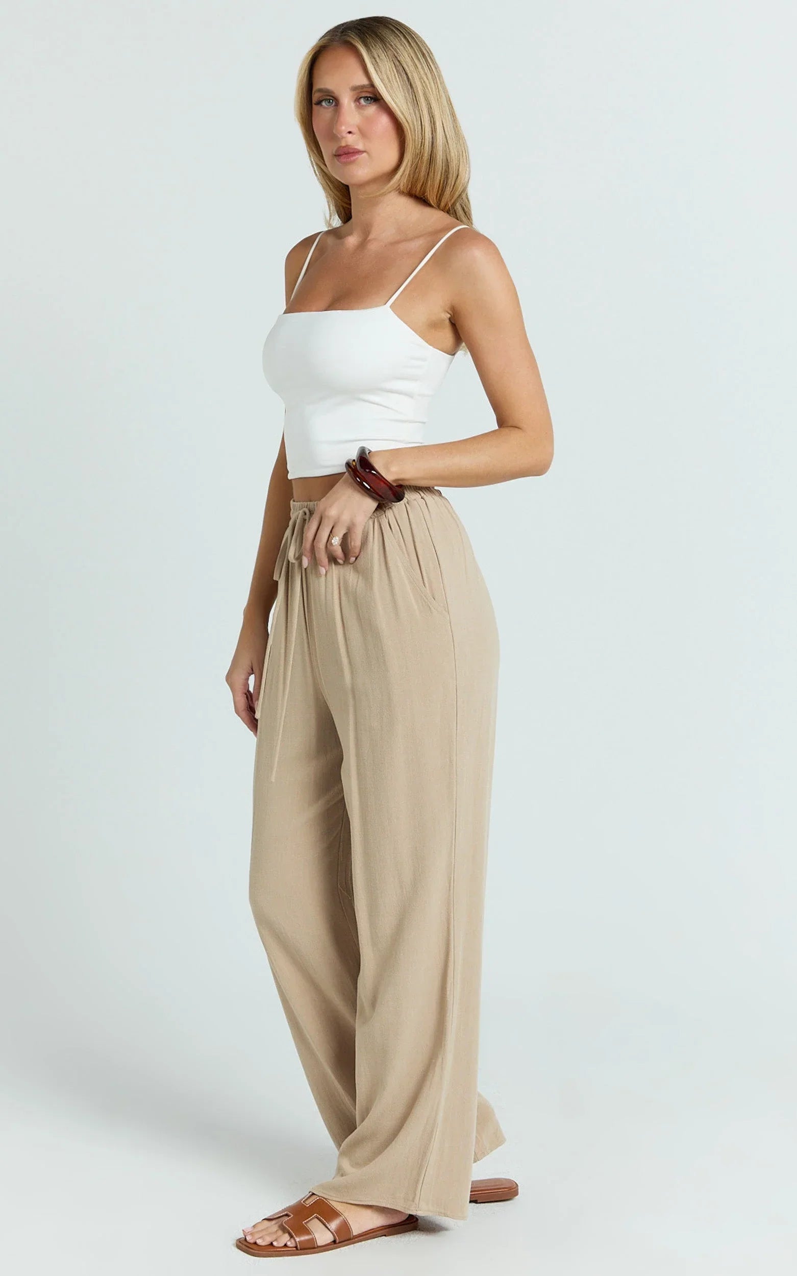 Kala Pants - Mid Waisted Relaxed Elastic Waist Pants in Sand