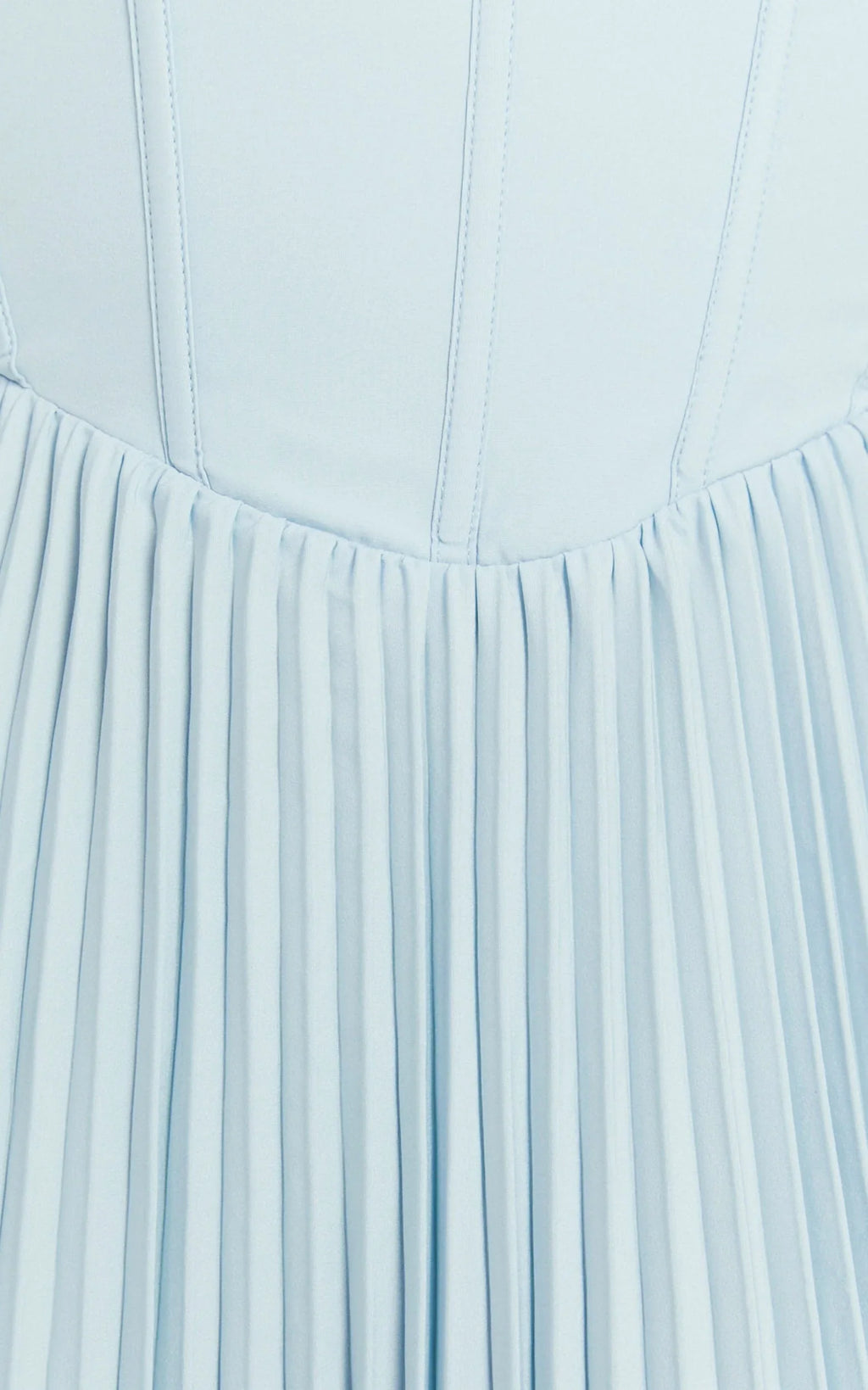 Loretta Midi Dress - Lace Up Back Bustier Pleated Dress in Light Blue