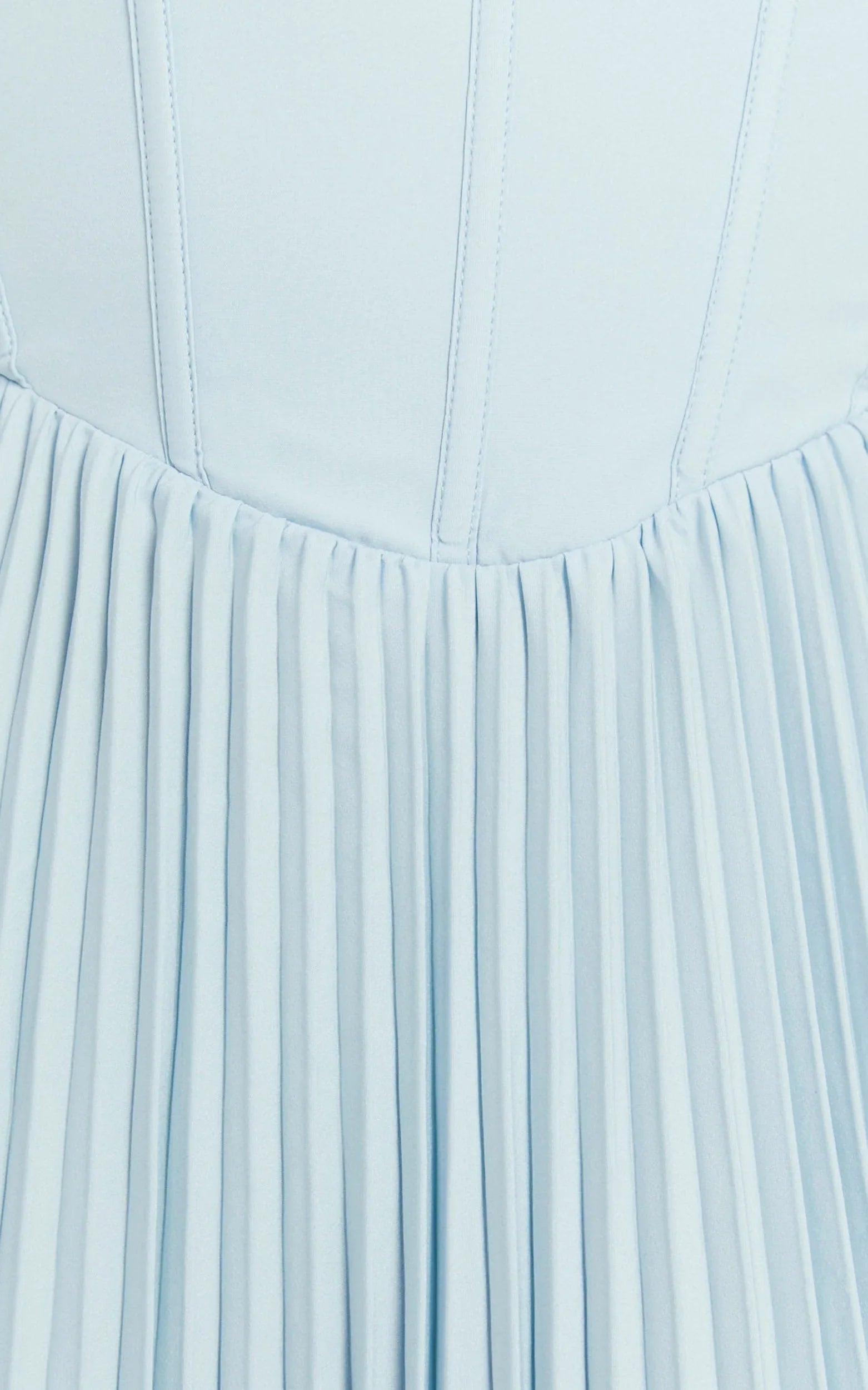 Loretta Midi Dress - Lace Up Back Bustier Pleated Dress in Light Blue