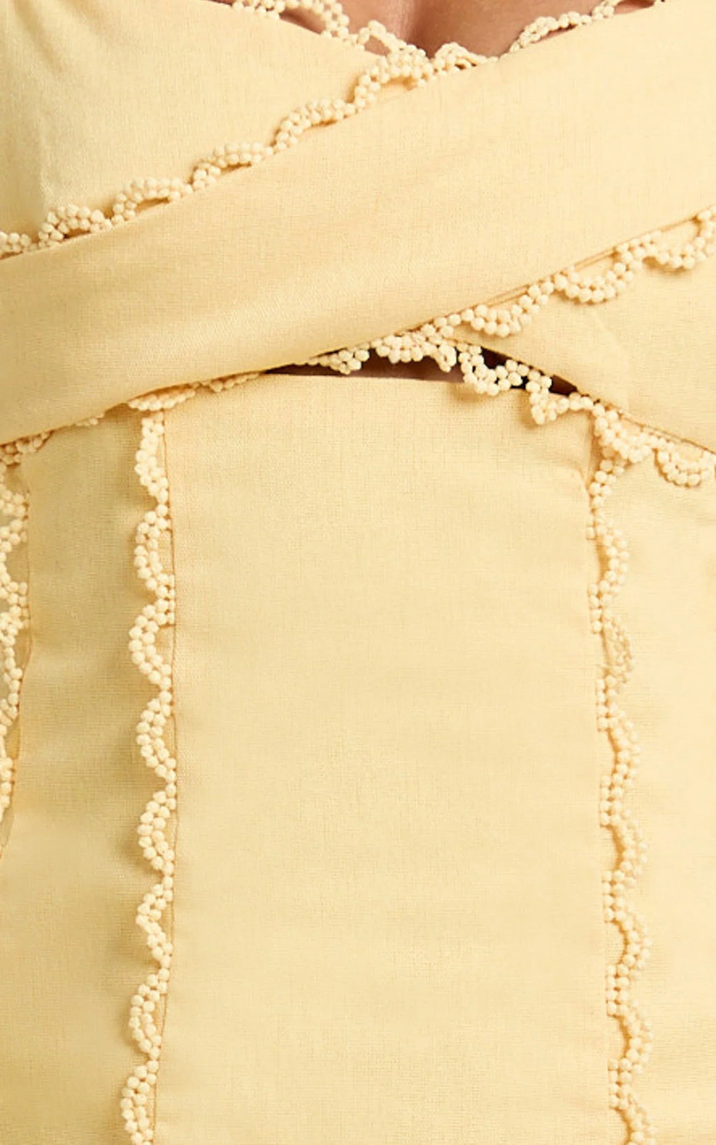 Gigi Mini Linen Blend Dress - Sweetheart Tie Back Scallop Detail Dress in Butter