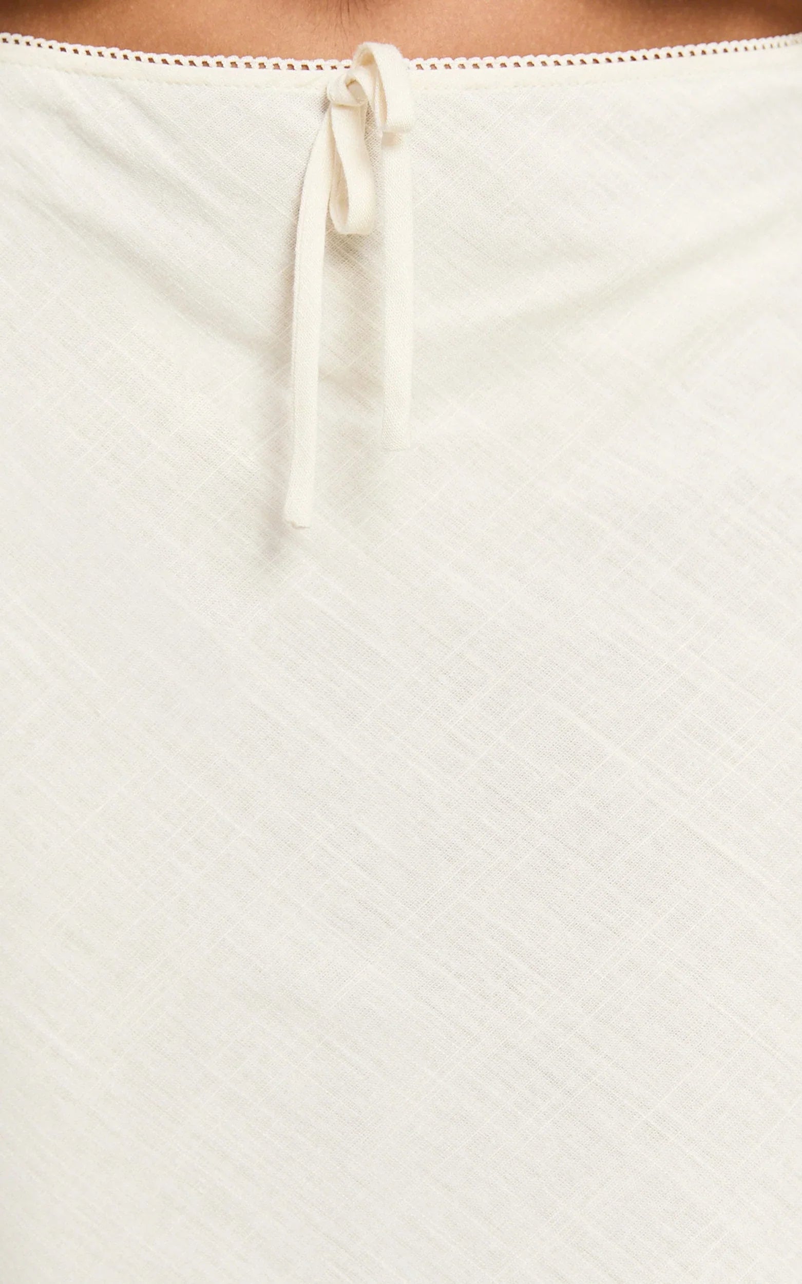Polly Midi Skirt - Linen Low Waisted Front Bow Slip Skirt in Stone