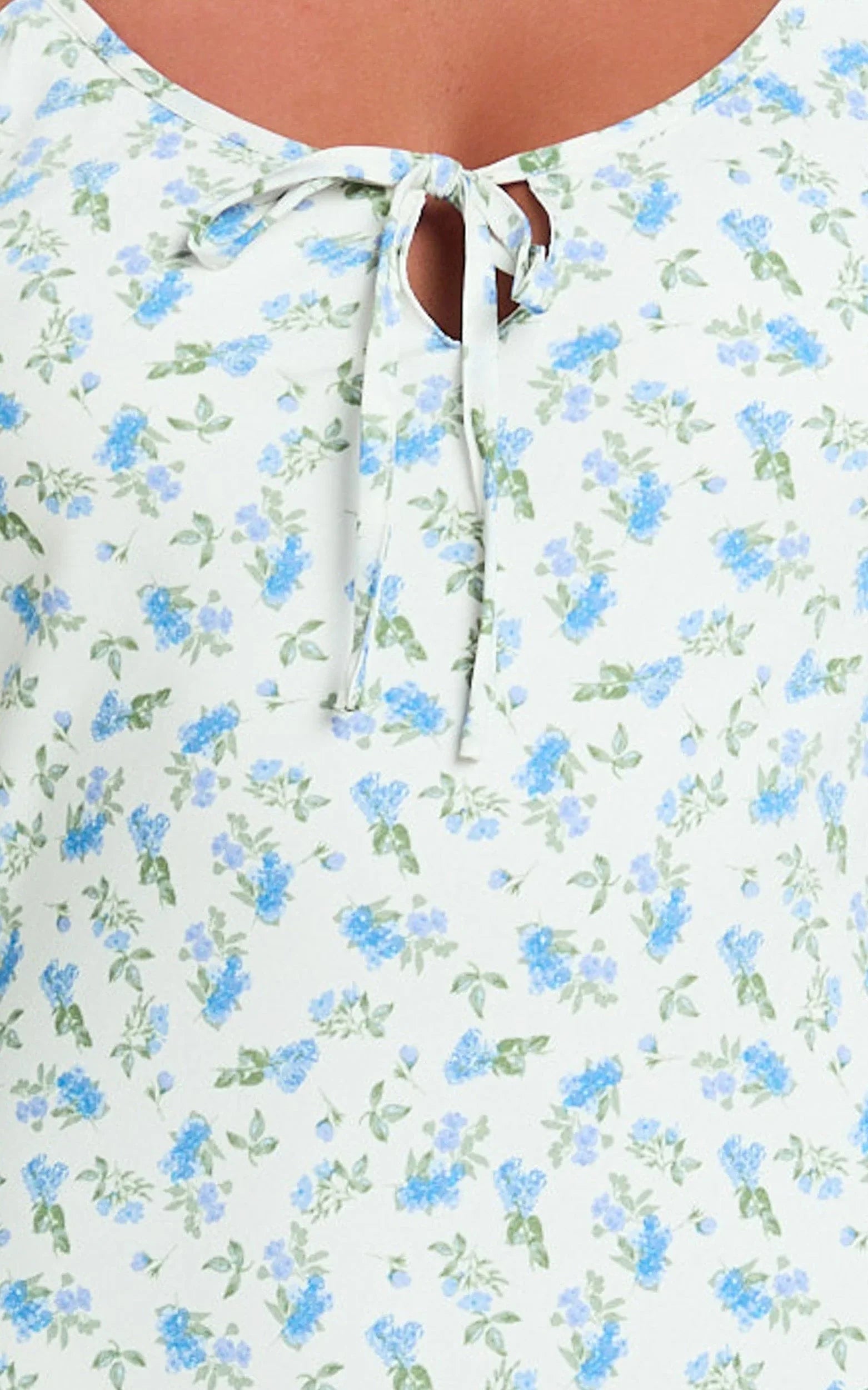 Owen Maxi Dress - Strappy Scoop Neck Tie Front Bias Skirt Dress in Blue Ditsy Floral