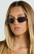 Aurelia Metal Rectangle Sunglasses in Gold/Grey
