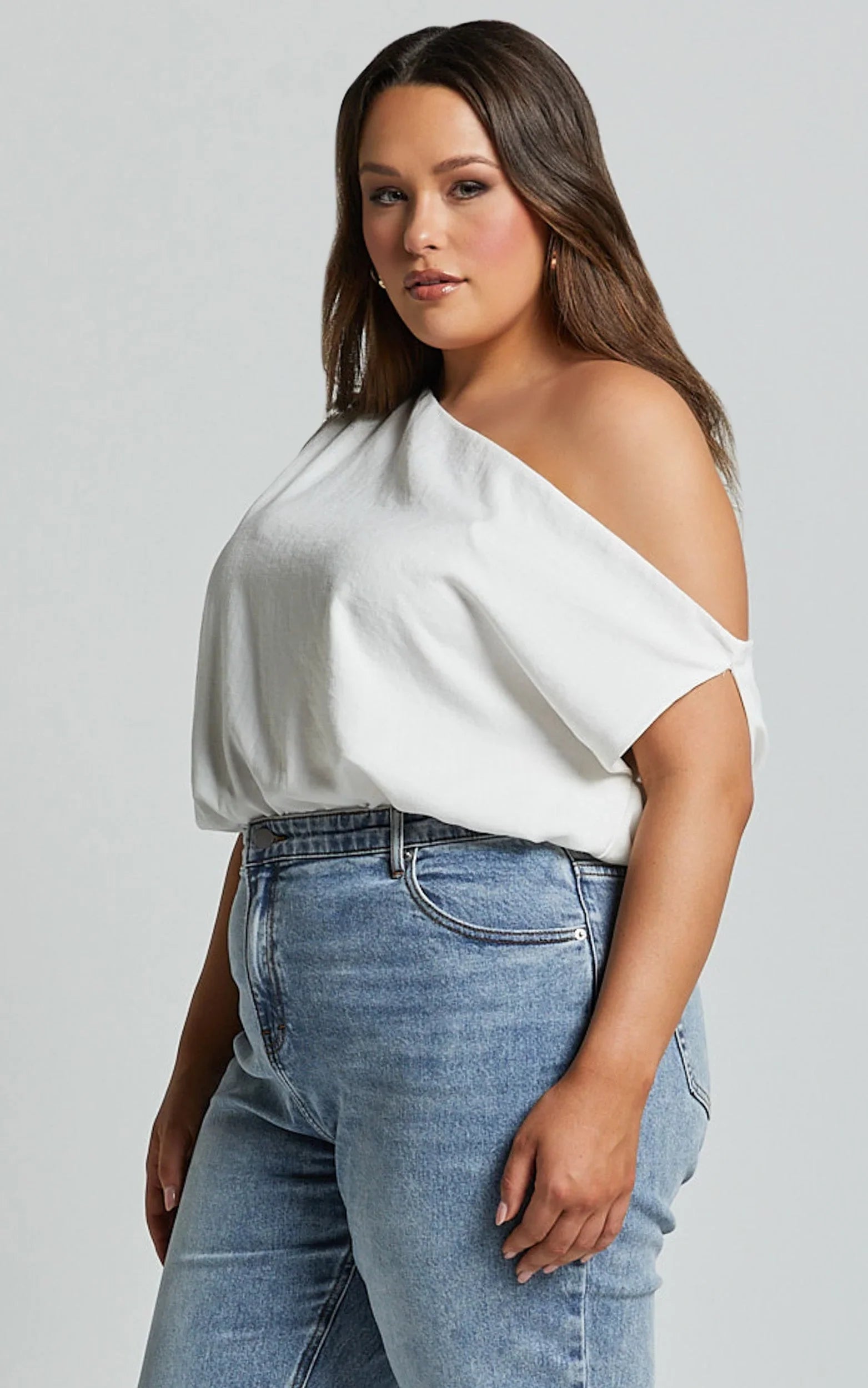 Mabel Bodysuit - Asymmetrical Neckline One Shoulder in White