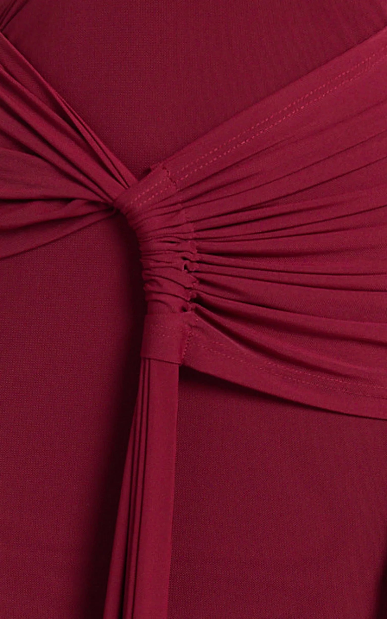 Mandy Midi Dress - Knot Detail Cut Out Mesh Dress in Wine