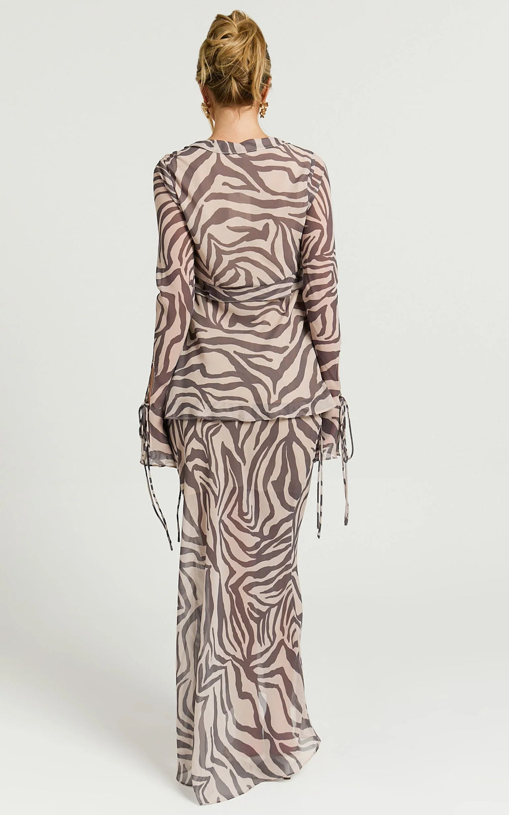 Rita Top - Georgette Tie Front Flared Sleeve Top in Abstract Zebra Print
