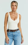 Jamie Bodysuit - V Neck Bodysuit in Cream