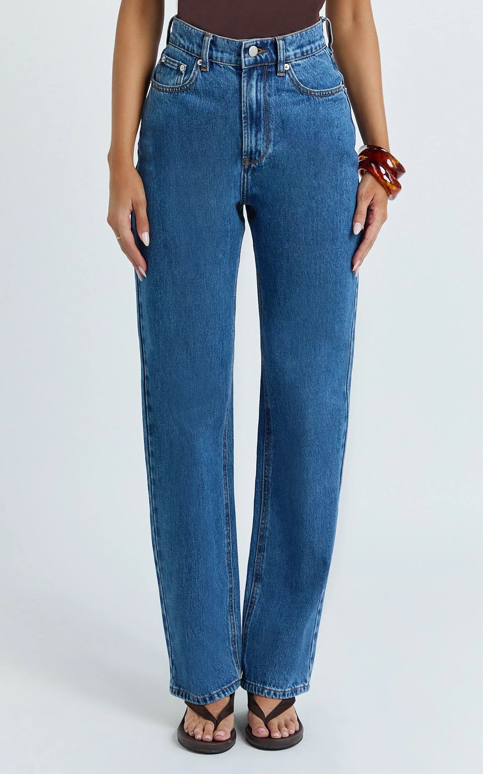 Nessa Jeans - High Waist Straight Leg Jeans in Dark Blue Wash