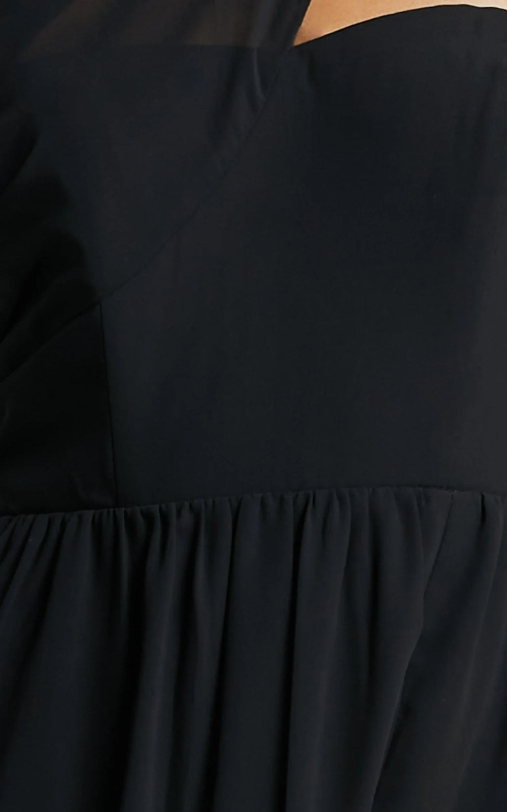 Amorette Maxi Dress - One Shoulder Detail Gown Dress in Black