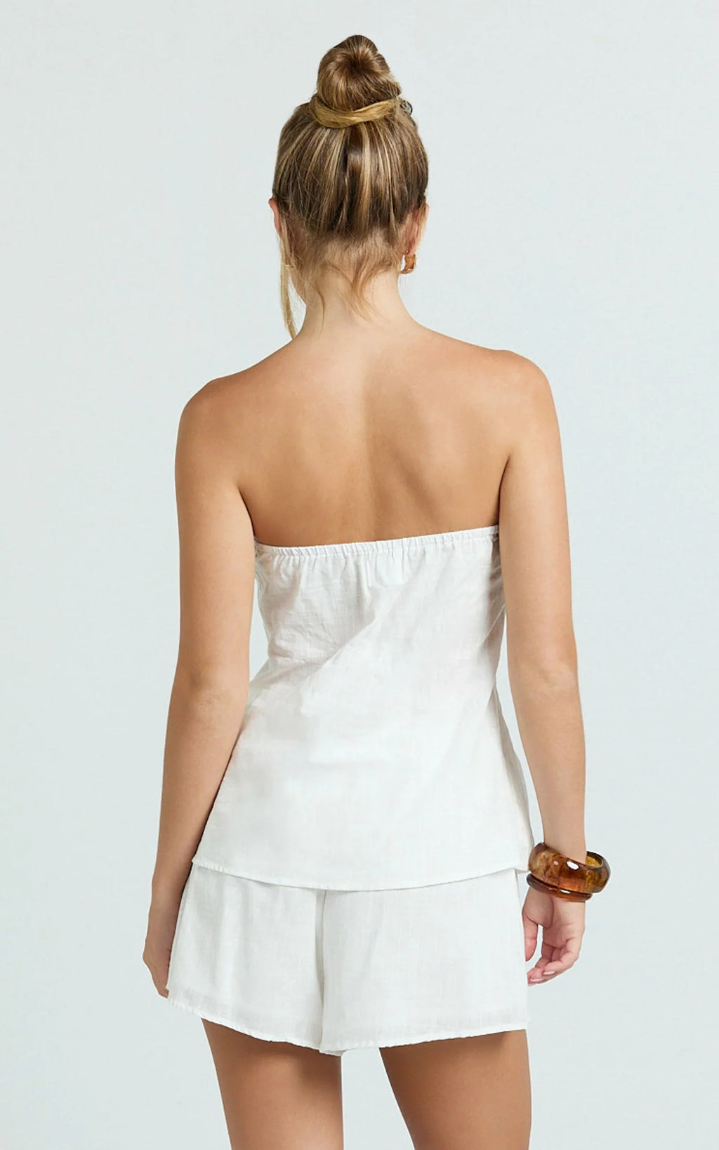 Mardie Two Piece Set - Pin Tuck Strapless Top and Short Set in White