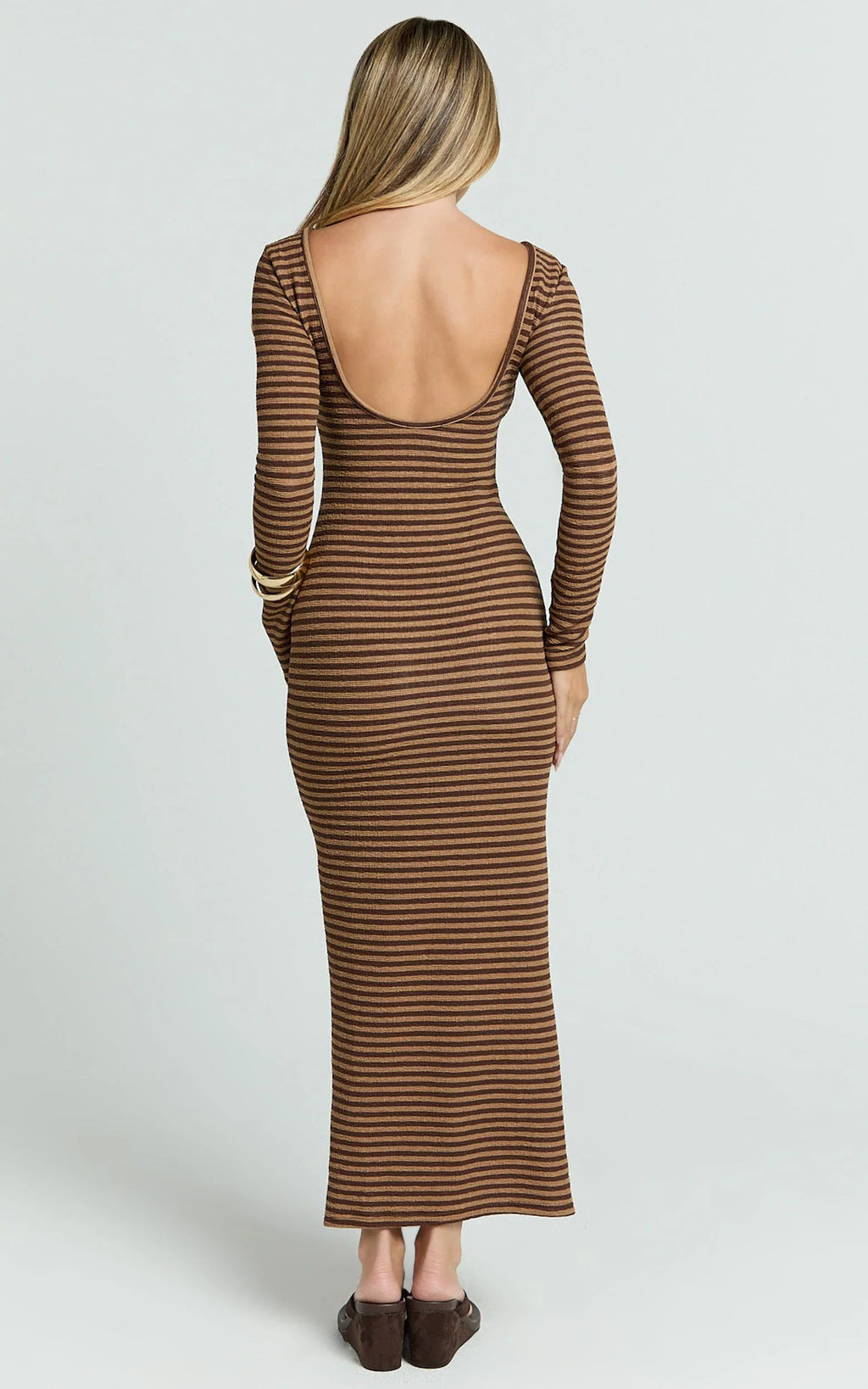 Rumi Maxi Dress - Long Sleeve Bodycon Dress in Chocolate