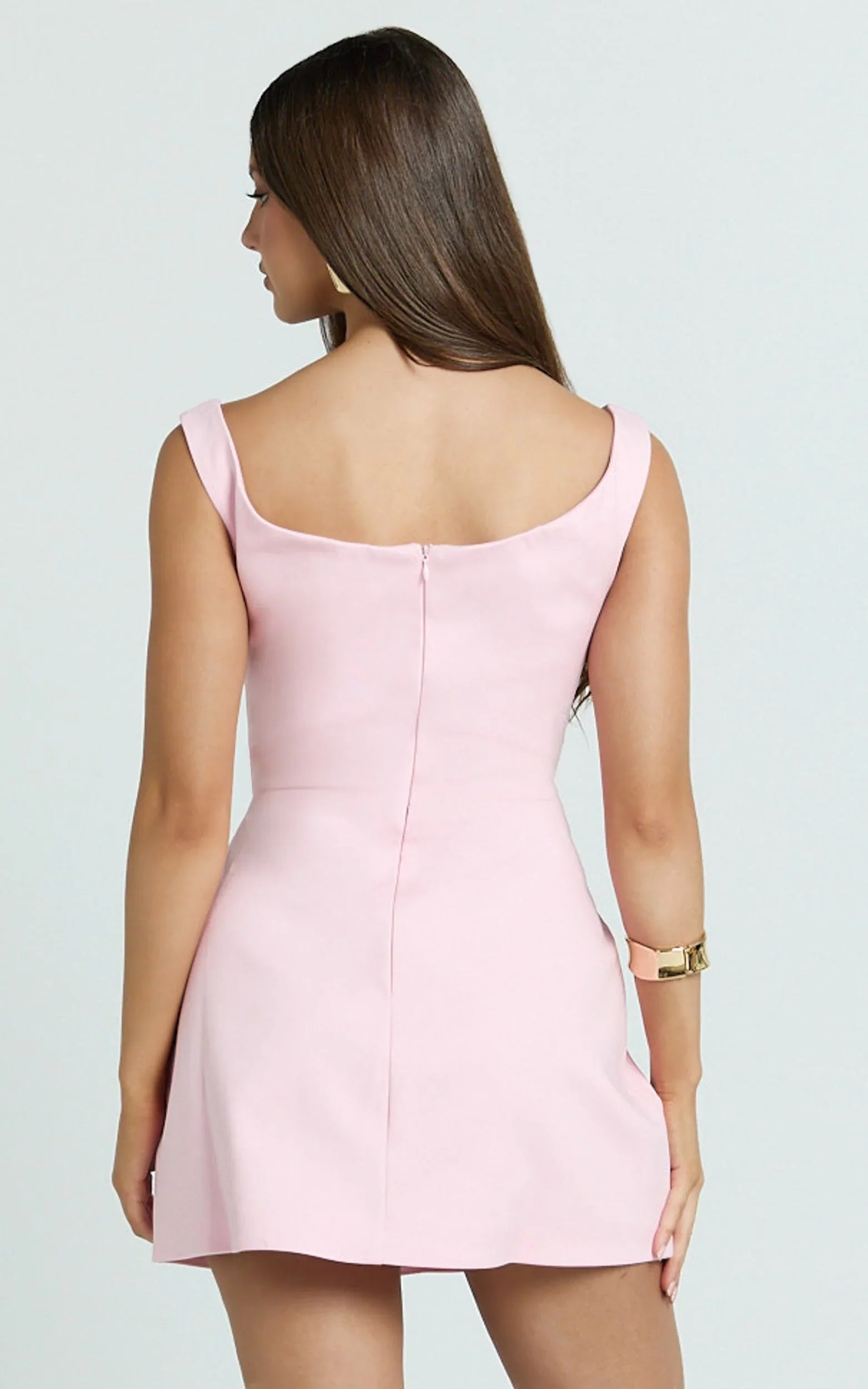 Pietra Mini Dress - Off Shoulder Gathered Bodycon Dress in Pale Pink