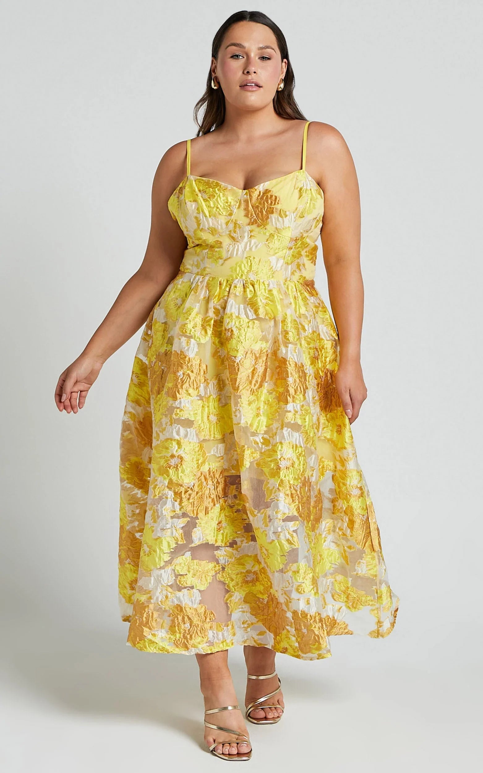 Brailey Midi Dress - Aline Corset Detail Dress in Yellow