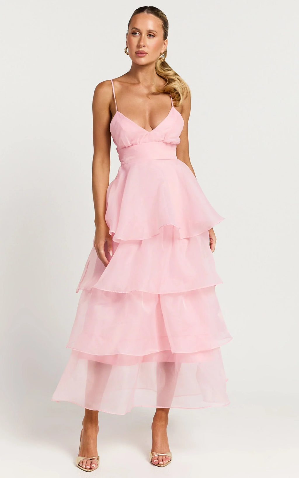 Cindy Midi Dress - Layered Skirt Dress in Soft Pink